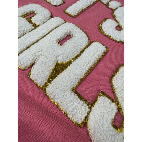 Simply Southern Sweatshirt M Pink LET’S GO GIRLS Sparkle Letter Cowboy Western - Picture 9 of 11